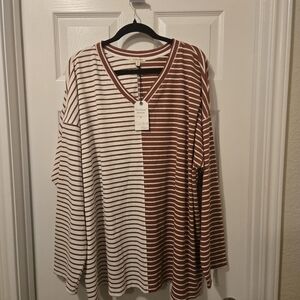 Code Bleu Brown and White Striped Blouse